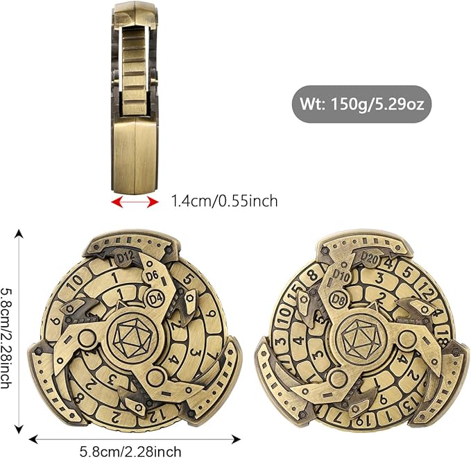 Spinner DND Dice Set, 7-in-1 Fingertip Gyro Metallic D&D Dice, DND Starter Set, Roulette Dice Spinner for DND Dice Set, D&D Gifts with Gift Box, Role Playing Game Board Game Accessories, Bronze