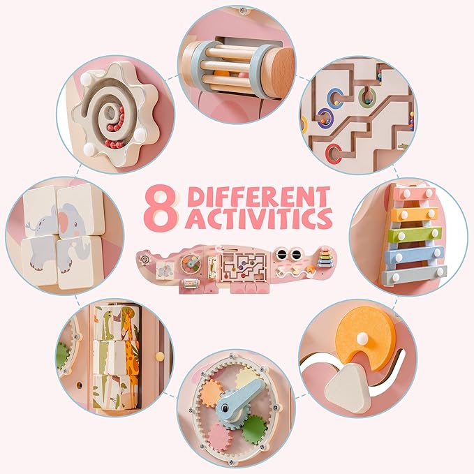 ROBUD Wooden Busy Board for Children - Montessori Learning Toy, Wall Mounted Activity Centre with Gears, Maze, Children's Wooden Toy Gifts for Toddlers, Girls, Boys