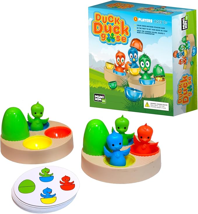 MUKIKIM Duck Duck Goose - Color Sorting & Shape Stacking Board Game Challenge. Educational & Fine Motor Skills Learning Fun for Ages 3+, Toddlers & Preschoolers! No Batteries Required