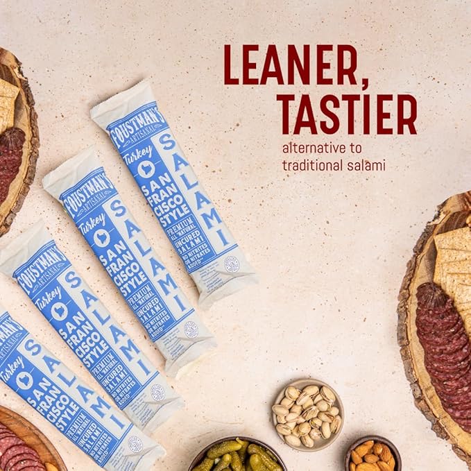 Foustman's Salami Turkey San Francisco Style Salami, Artisanal Turkey Salami, Authentic Flavor for Versatile Snacking and Keto Diets, Gluten-Free, Dairy-Free, Nitrate-Free, Pack of 3, 8 Oz Sticks Each