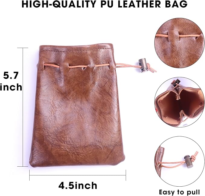 70PCS Metal DND Coins & PU Leather Bag, Contains 30 Gold, 20 Silver & 20 Copper Coins, Fantasy Board Game Tokens with Retro Leather Pouch