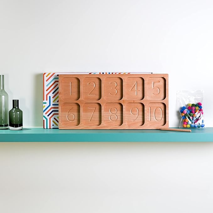 BLUE GINKGO Number Sorting Tray - Wooden Counting, Sorting and Number Tracing Toy - Montessori STEM Math Counting Toys for Preschool Math - Toddler Learning Toys for 3 Year Olds (15.7 x 7.8 Inches)