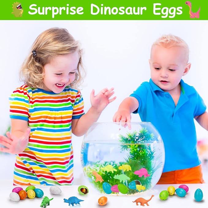 60PCS Small Hatching Dinosaur Eggs for Dinosaur Party Favors Birthday Goodie Treat Bag Stuffers Classroom Carnival Prizes Box Toys Bulk Pinata Fillers Novelty Grow in Water Dino Eggs with Toys Inside