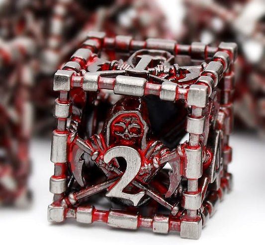 DND Dice, Dungeons and Dragons Dice Metal Polyhedral Dice Set Role Playing D&D Dice HNCCESG Hollow Grim Reaper Dice Gaming D and D Dice for Table Game RPG Pathfinder Warhammer Shadowrun (Blood)