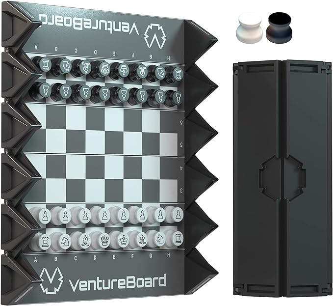 6 Inches Magnetic Unique Chess Set Board Game - 2 Extra Queens - Folding Board, Portable Travel Chess Board Game Pieces - Black/Grey