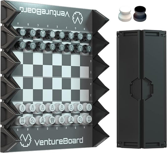 6 Inches Magnetic Unique Chess Set Board Game - 2 Extra Queens - Folding Board, Portable Travel Chess Board Game Pieces - Black/Grey