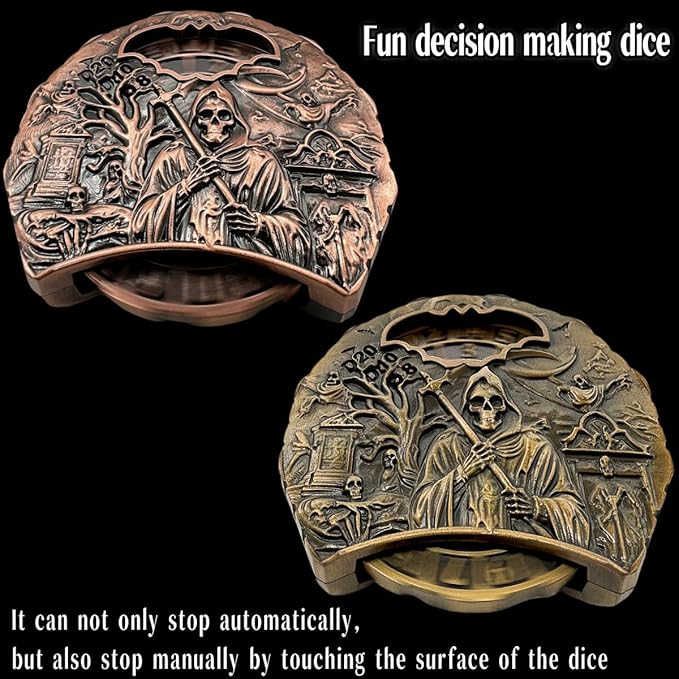 DND Spinner Dice Unique Roulette Dice, D4,D6, D8, D10, D12,D20,D% 7-in-1 Metal dice, for Dungeons and Dragons and Tabletop Games (Ancient Red Coppe- Spectre)