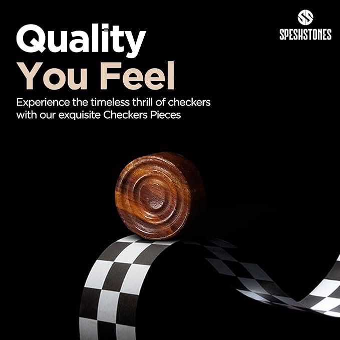 Marble Checkers 1.25 Inch Brown and Travertine Stone Pieces for Classic Checkers Board Game, Tabletop Strategy Set for Adults & Family, Travel, Outdoor Play