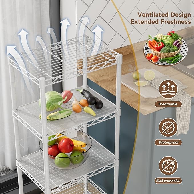 4 Tier Adjustable Storage Shelves,Heavy Duty Metal Utility Shelf Wire Shelving Unit Organizer Rack for Home Kitchen Office Bathroom Pantry Room 12" D x 18" W x 44.5" H