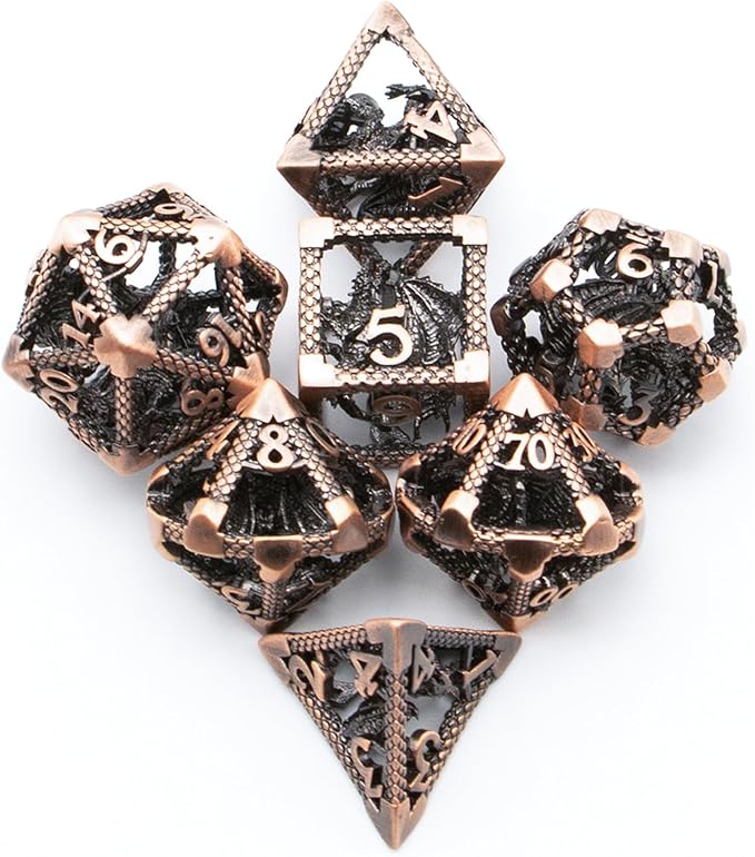 D&D Dice, Dungeons and Dragons Metal Dice Set of 7PC,DND Dice Role Playing D and D Starter Dice for RPG MTG Table Board Games Pathfinder Warhammer Shadowrun Yahtzee (3D-Copper)