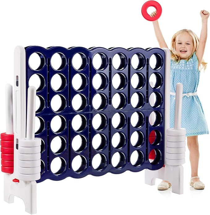 Costzon Giant 4-in-A-Row, Jumbo 4-to-Score Giant Game Set for Kids & Adults, Indoor Outdoor Yard Connect Game, 3.5FT Tall with 42 Jumbo Rings & Quick-Release Slider, Perfect for Family & Party Games