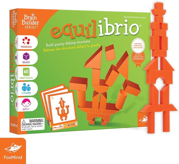 Foxmind Games: Equilibrio Spatial Logic and Dexterity Game, Build Gravity Defying Structures, 60 Smart Puzzles to Work Through, 6 Levels of Complexity, Develops STEM Skills, 1+ Players, for Ages 5+