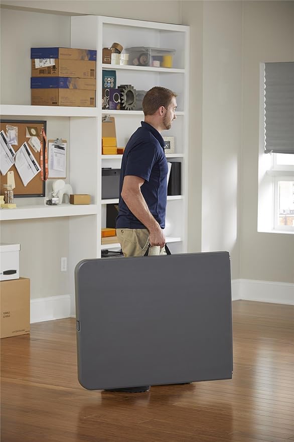 COSCO 6 ft Fold-in-Half Banquet Table w/Handle, 6ft, Grey