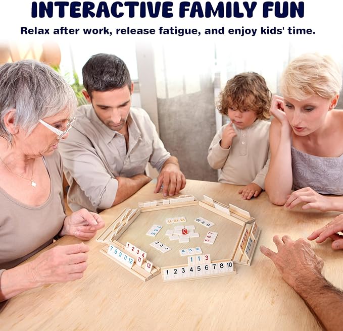 Rummy Cube 6 Player with 6 Wooden Racks, 160 Tiles, Portable Travel Game Set for Family Game Night, Travel Case, Drawstring Bag