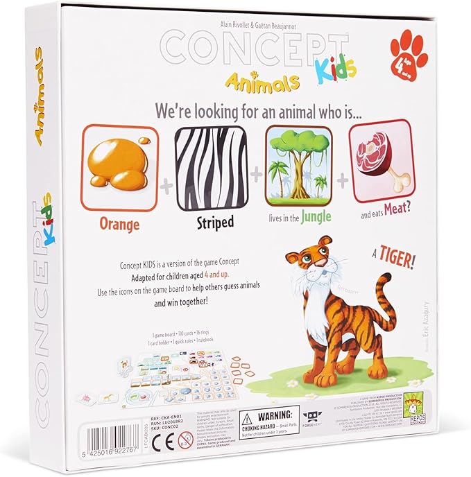 Concept Kids Animals - Cooperative Animal Guessing Game for Children! Fun Family Board Game for Kids & Adults, Ages 4+, 2-12 Players, 20 Minute Playtime, Made by Repos Production