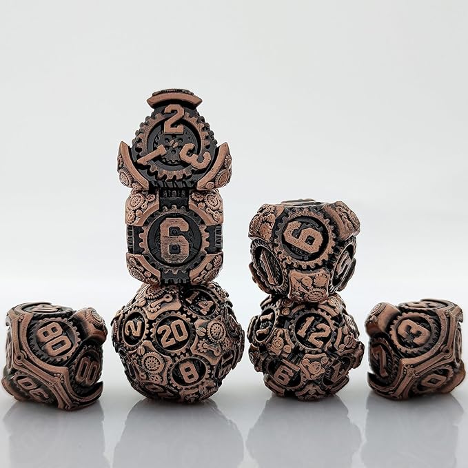 Geakeeper Construct D&D Dice, Metal DND Dice Set, 7Pcs Polyhedral Dragon Metallic D&D Dice with Gift Case for Dungeons and Dragon Game, RPG Role Playing Table Game Gifts (Red Copper)