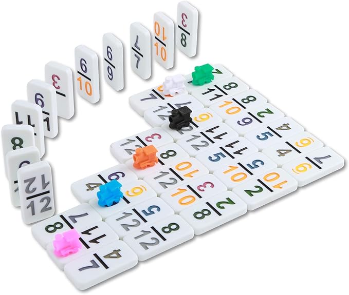 NOLIE Mexican Train Dominoes Game, Double 12 Dominoes Set, Colored Number Dominoes with Aluminum Case