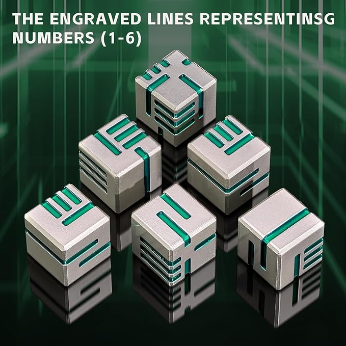 6 of Pack 16MM Metal 6 Sided Dice Set,White Green Line Round Edges Game Dice Set, with Gift Box for Dungeons and Dragon,Bunco or Teaching Math Tabletop Game(White Green)