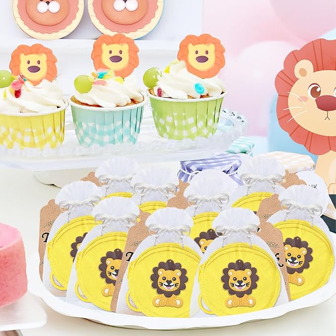 15 Pack Lion Mini Coin Purse with Keyrings for Lion Themed Goodie Bag Stuffer, Present for Lion Jungle Safari Animals Wild ONE Baby Shower Party Supplies,Yellow