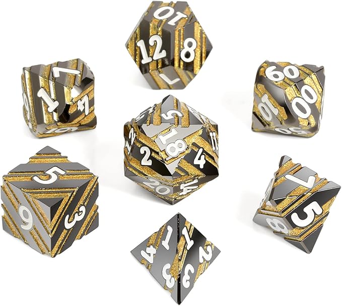 Stripe Metal DND Dice Set,DNDND Metallic D&D Dice with Gift Case for Dungeons and Dragons D&D (Gold Stripes)