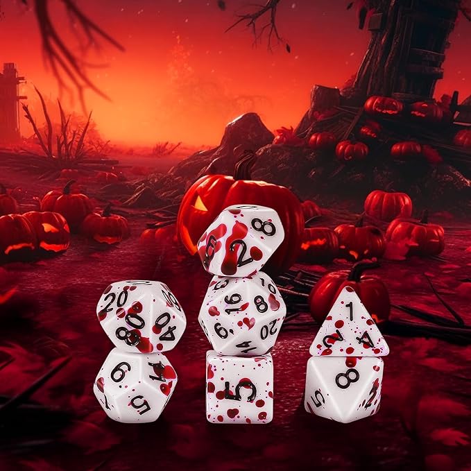 OriCraft Vampire Dices D20 Red Dot Dice DND Dice Set Realistic Halloween D20 Splatter Dices Polyhedral Role Playing Game Dice Dungeons and Dragons Dice