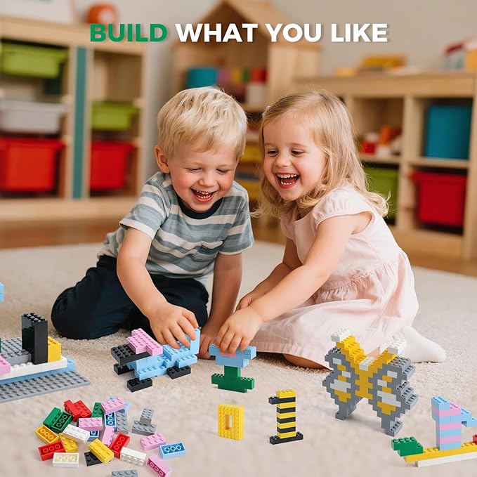 500 Piece Classic Building Bricks and 1 Gray Baseplate, 2x4 Bricks Bulk Creative Building Toys, Blocks Bulk for Kids Ages 6+, 8 Colors