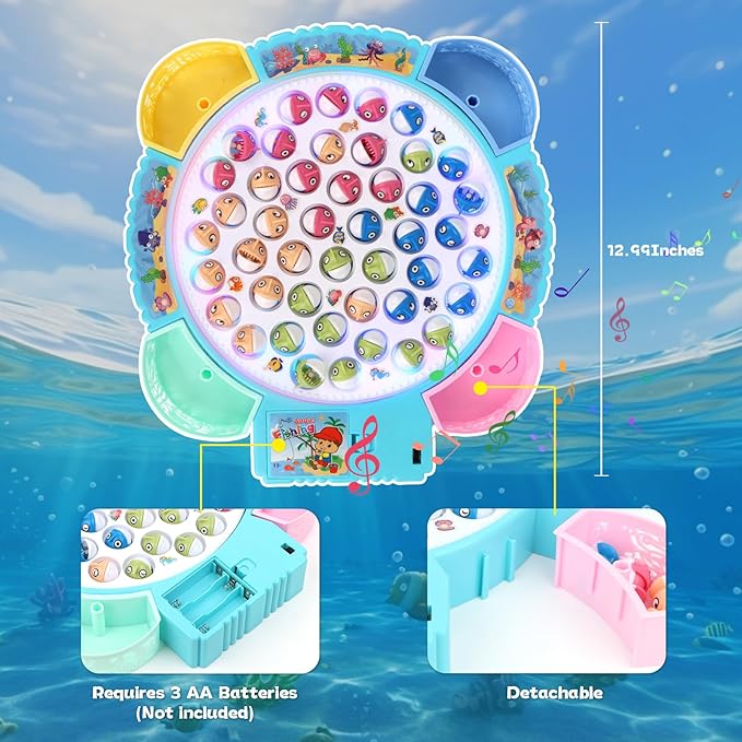 Magnetic Fishing Games Set - Educational Toddler & Kids Fishing Toys | 45 Fish, 8 Poles, Rotating Board with Music & LED | Ideal Go Fish Toy for Fun!