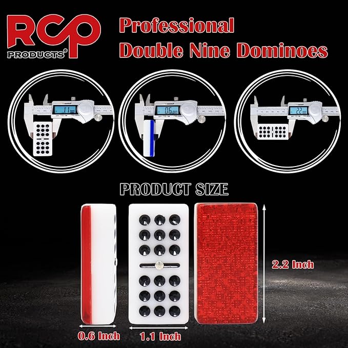 Double Nine Dominoes Professional, High Gloss Dominoes Set in Wood Box, Set of 55 Tiles Color Red