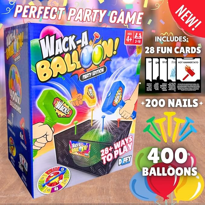 Wack A Balloon Party Edition | New & Improved Strategy Game | Bigger, Louder & More Exciting | Perfect for Parties & Game Night | Fun for Kids & Adults | Play Solo or with Friends | Ages 4+