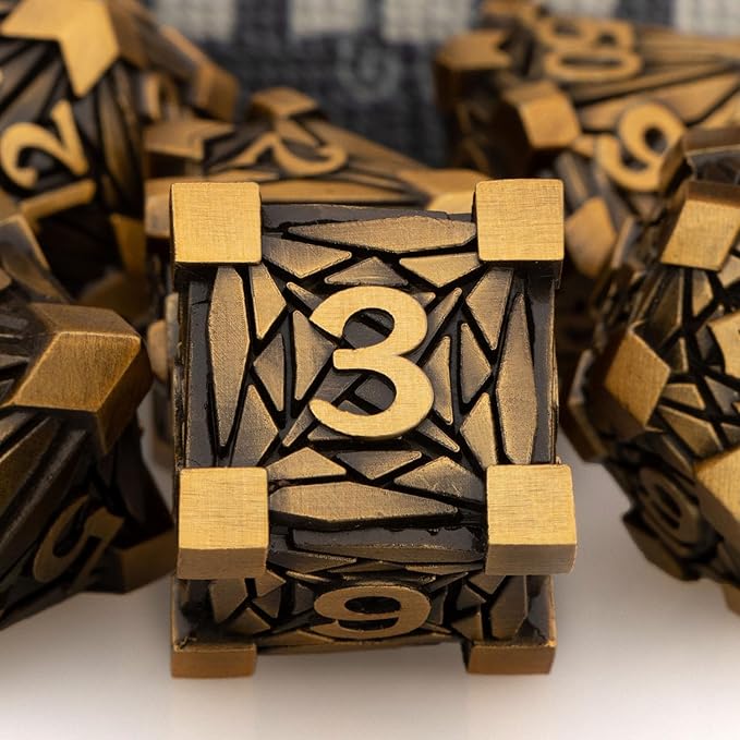 7PCS Metal DND Dice Set with Box, Debris RPG Red D and D Dice for use with D&D Tabletop Games Role Playing Game Polyhedral Dice Set D20 D12 D10 D8 D6 D4