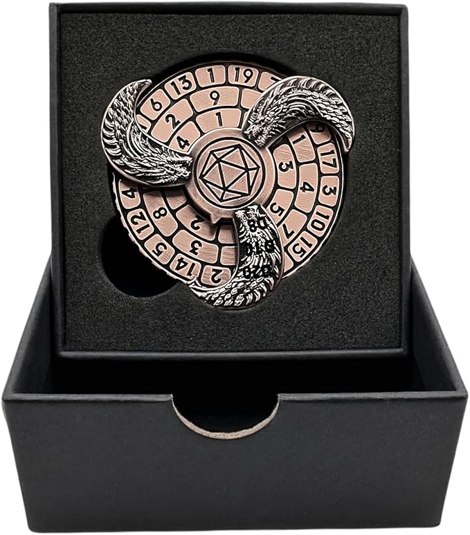 D&D Themed Fidget Spinner, dice Spinner, D4,D6, D8, D10, D12,D20,D% 7-in-1 Metal dice, Perfect for D&D Dungeons and Dragons, RPG and Pathfinder Role Playing Games (Ancient Red Copper )