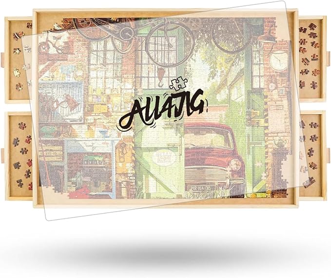 ALL4JIG 2000 Piece Rotating Puzzle Board with Drawers and Cover, 28.5"x40.1"Portable Wooden Jigsaw Puzzle Table for Adults Portable, Lazy Susan Spinning Boards Birthday Gift for mom