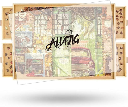 ALL4JIG 2000 Piece Rotating Puzzle Board with Drawers and Cover, 28.5"x40.1"Portable Wooden Jigsaw Puzzle Table for Adults Portable, Lazy Susan Spinning Boards Birthday Gift for mom