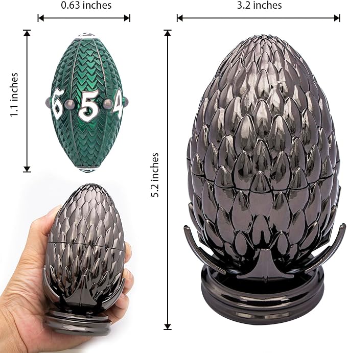 ARUOHHA DND Metal Dice Black Green Dragon Egg Dice with Rotating Dragon Egg Shell, Role Playing Game RPG Polyhedral D and D Dice Set D20 D12 D10 D8 D6 D4