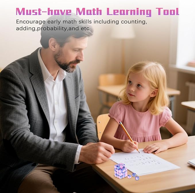 36 Pieces 12mm 6 Sided Mini Dice Set,Two Colours D6 Game Dice Set,6 Sided Standard Game Dice for Board Games Dice Games Classroom Teaching Dices Game,with Portable Gaming Box(Pink & Blue)