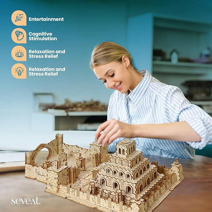 3D Puzzles for Adults & Teens – 235-Piece Wooden DIY Ancient Temple Ruins Wooden Model for Adults to Build, Brain-Teasing Puzzle Game for Any Occasion (Ruins)