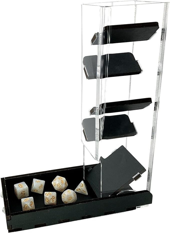 C4Labs Dice Tower & Tray | Clear with Wooden Paddles | Watch The Dice Decide (Black)