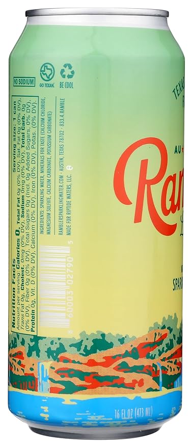 AUTX RAMBLER Sparkling Water, Texas Limestone Mineral Blend, Lemon-Lime Flavor, 16-Ounce Tallboy Cans, 12-Pack