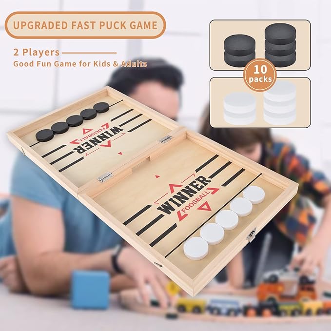 22.8" Foldable Large Fast Sling Puck Game, Slingshot Games Toy for Adults -Child,Table Desktop Battle Wooden Hockey Table Game, Family Foosball Winner Board Games Toys