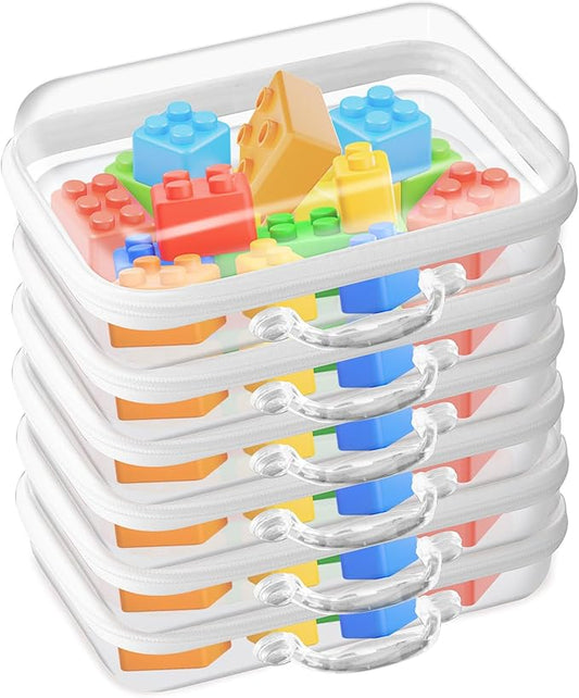 Zippered Hard Pouch, Clear Hard Shell Zipper Case, Clear Plastic Pouches Travel Bags for Kids, Storage for Building Blocks, Puzzles, Cosmetics, Small Items, Stationery Accessories,6Pack