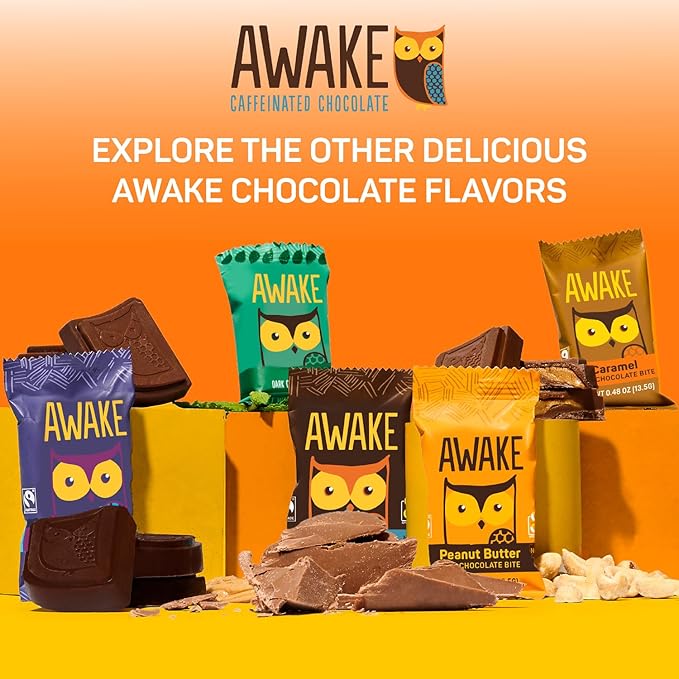 AWAKE - Caffeinated Chocolate Bites - Dark Chocolate, 50 Bites - 50mg Caffeine - Individually Wrapped Energy Bites - Coffee Alternative - Fairtrade, Gluten Free, Non GMO - 0.48oz