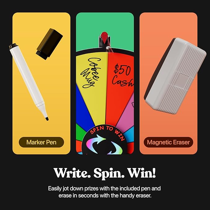 T-SIGN 18 Inch Heavy Duty Spinning Prize Wheel - 14 Slots Color Tabletop Roulette Wheel of Fortune - with Dry Erase Marker and Eraser Win The Fortune Spin Game for Carnival & Trade Show (Multicolor)