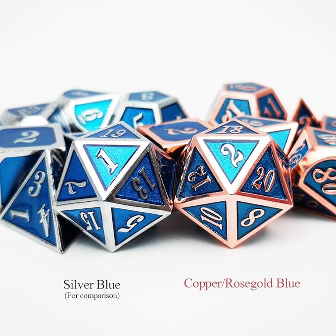 Haxtec Metal DND Dice Set Heavy D&D Dice for Dungeons and Dragons Pathfinder Roleplaying Table Games-Enamel Dice Copper Blue