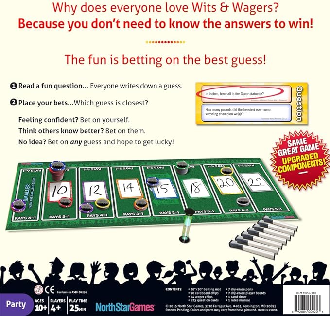 North Star Games Wits & Wagers Deluxe Board Game Award Winning Trivia Game - 4+ Players - Ultimate Party Game for Family, Teens and Adults.