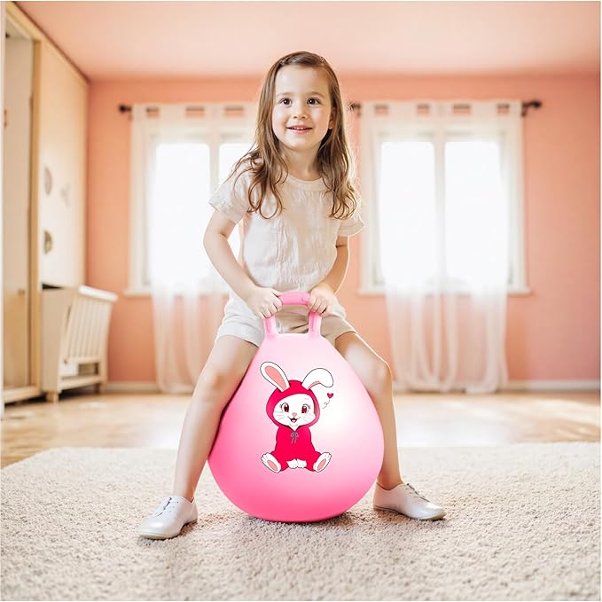 EVERICH TOY Hopper Ball, Pink Bunny Hopping Toys for Kids, 18 Inch Bouncy Ball with Handle, Indoor Outdoor Inflatable Hoppity Hop Toys for Girls Boys Gift with Pump