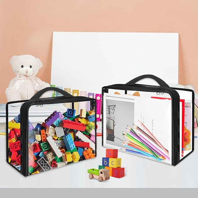 10 Pack Extra Large Clear PVC Organizing Bags with Zippered Closure, Portable Toy Storage Organizer, Waterproof for Board Games, Building Blocks, Clay