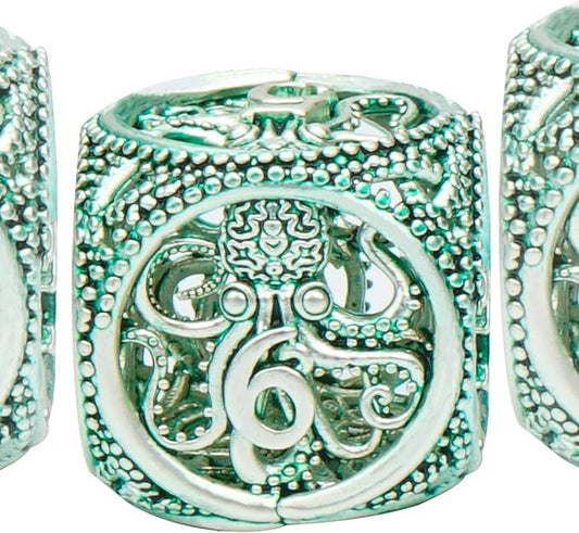 DND Dice,Hollow D&D Metal Dice,Unique Round Ball Design Octopus Dice with Gift Box for Dungeons & Dragon Gaming,7 PCs Steampunk Polyhedral D and D Dic(Octopus Green)