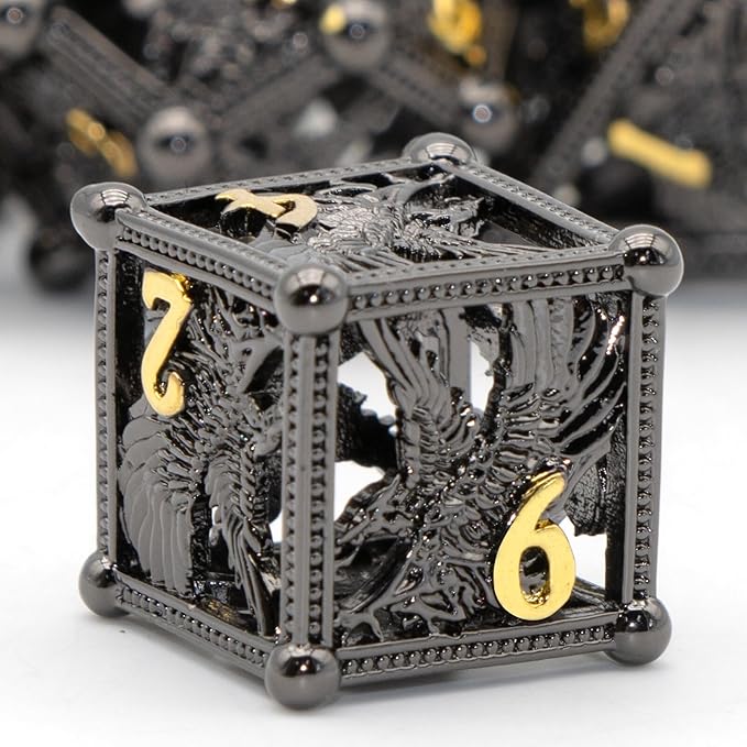 DND Dice Eagle Design of 7Piece,Metal DND for Dungeons and Dragons D&D Dice for RPG Role Playing(Black)