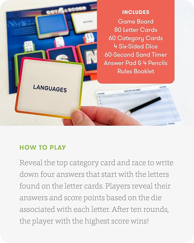 SimplyFun Get 4 and Score - A Communication Game for Kids That Tests Your Memory and Vocabulary Skills! - Educational Learning Game - 2 to 8 Players - for Kids Ages 8 & Up