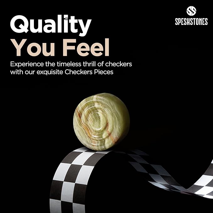 Marble Checkers 1.25 Inch Green and Travertine Stone Pieces for Classic Checker Board Games, Tabletop Strategy Set for Adults & Family, Travel and Outdoor Play